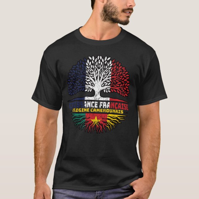 Cameroon Cameroonian French France Tree Roots Flag T-Shirt (Front)