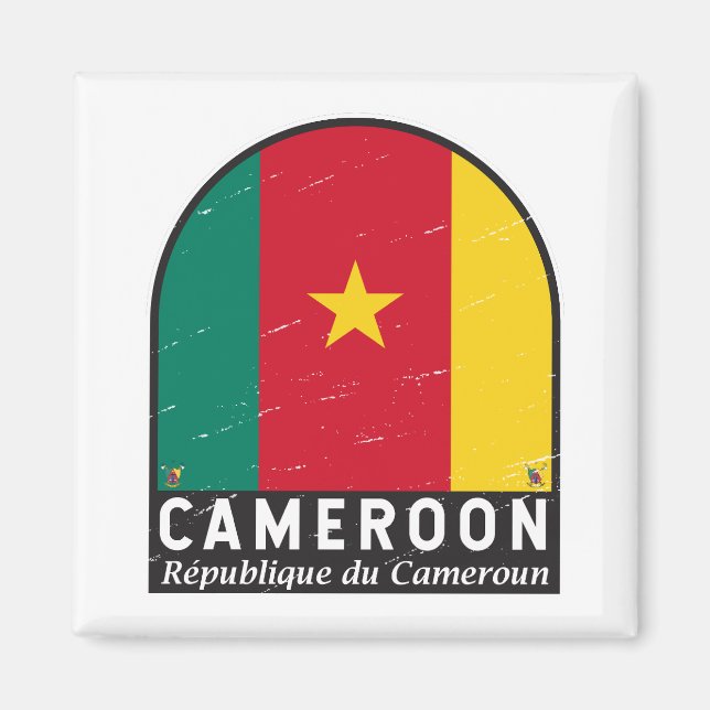 Cameroon Flag Emblem Distressed Vintage Magnet (Front)