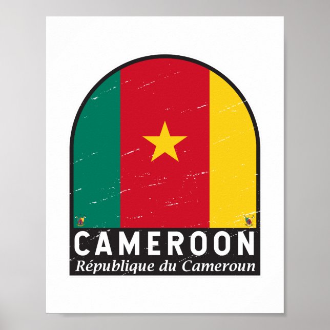 Cameroon Flag Emblem Distressed Vintage Poster (Front)