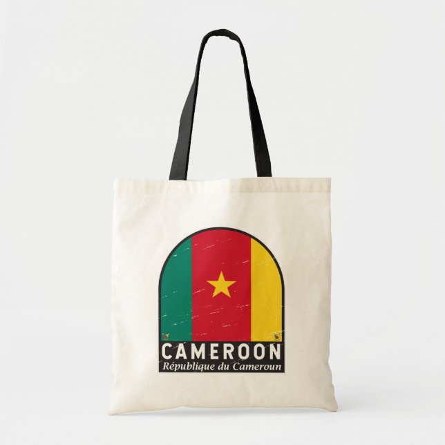 Cameroon Flag Emblem Distressed Vintage Tote Bag (Front)