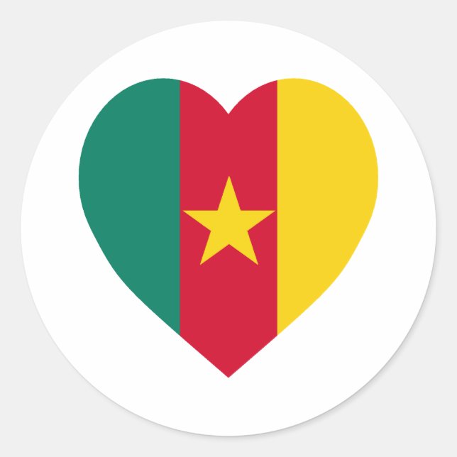 Cameroon Flag Heart Classic Round Sticker (Front)