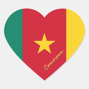 Cameroon Heart Sticker, Patriotic Cameroon Flag Heart Sticker