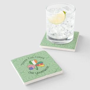 Cameroon Ireland USA Shamrock Flag Personalised Stone Coaster