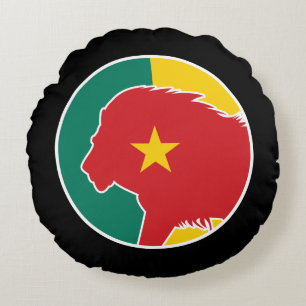 Cameroon Lion Cameroonian National Animal Flag Round Cushion
