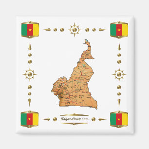 Cameroon Map + Flags Magnet