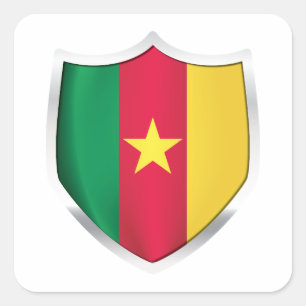Cameroon Silver Shield Flag Square Sticker