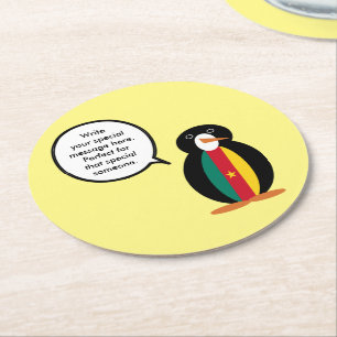Cameroon Talking Ms Penguin Personalised Round Paper Coaster