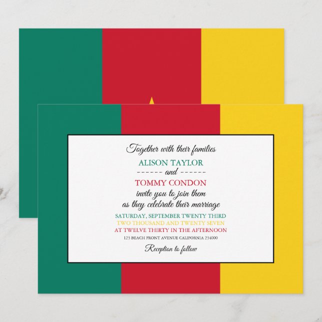 Cameroonian Flag, Flag of Cameroon Wedding Invitation (Front/Back)