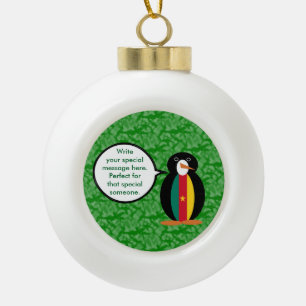 Cameroonian Flag Holiday Ms. Penguin Talking Ceramic Ball Christmas Ornament