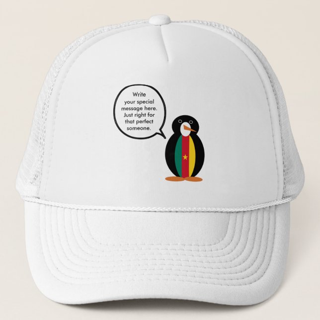 Cameroonian Flag Talking Penguin Trucker Hat (Front)