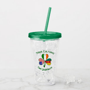 Cameroonian Irish American Flags Shamrock Personal Acrylic Tumbler