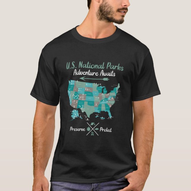 Camg National Park 63 National Parks Map T-Shirt (Front)