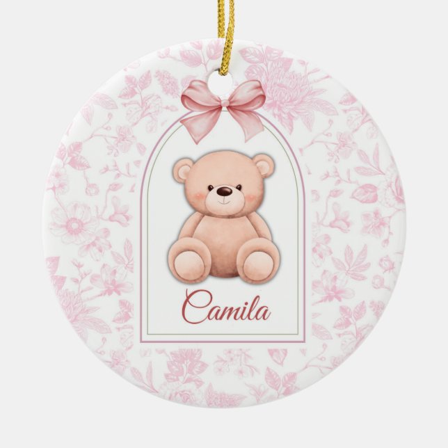 Camila | Custom Pink Teddy Bear Nursery Design  Ceramic Tree Decoration (Front)