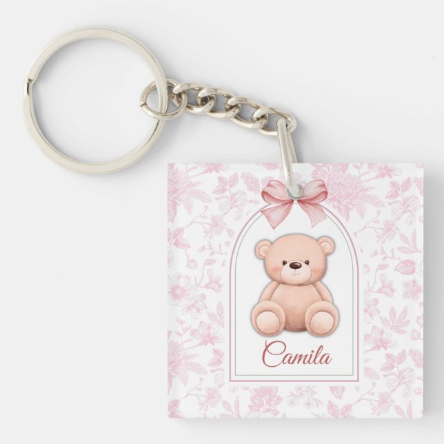 Camila | Custom Pink Teddy Bear Nursery Design  Key Ring (Front)