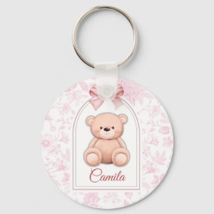 Camila   Custom Pink Teddy Bear Nursery Design  Key Ring
