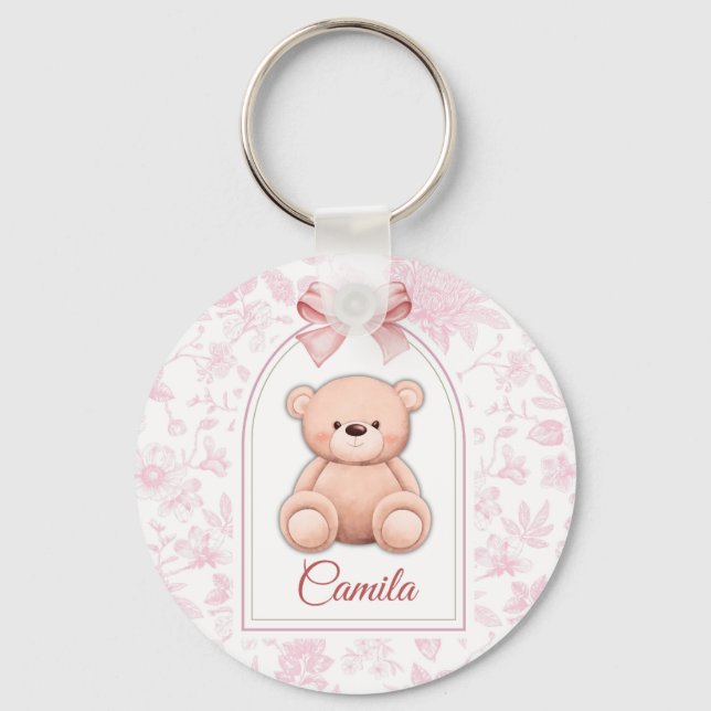 Camila | Custom Pink Teddy Bear Nursery Design  Key Ring (Front)