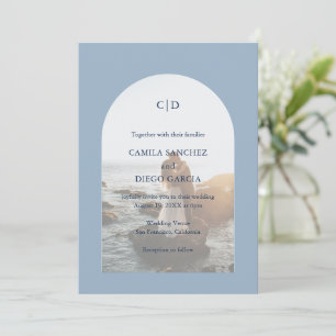 Camila Dusty Blue Arch Modern Wedding Invitation