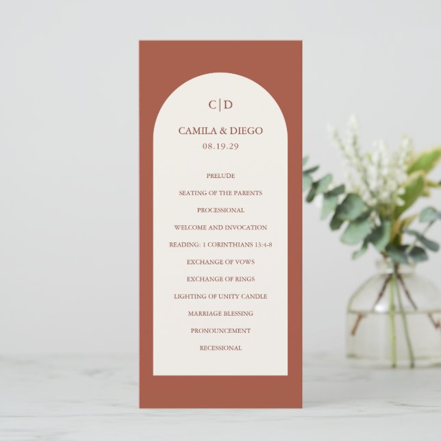 Camila Rust Arch Modern Wedding Programme (Standing Front)