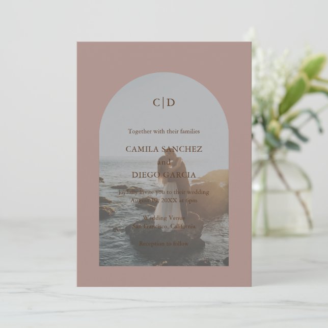 Camila Taupe Arch Modern Wedding Invitation (Standing Front)