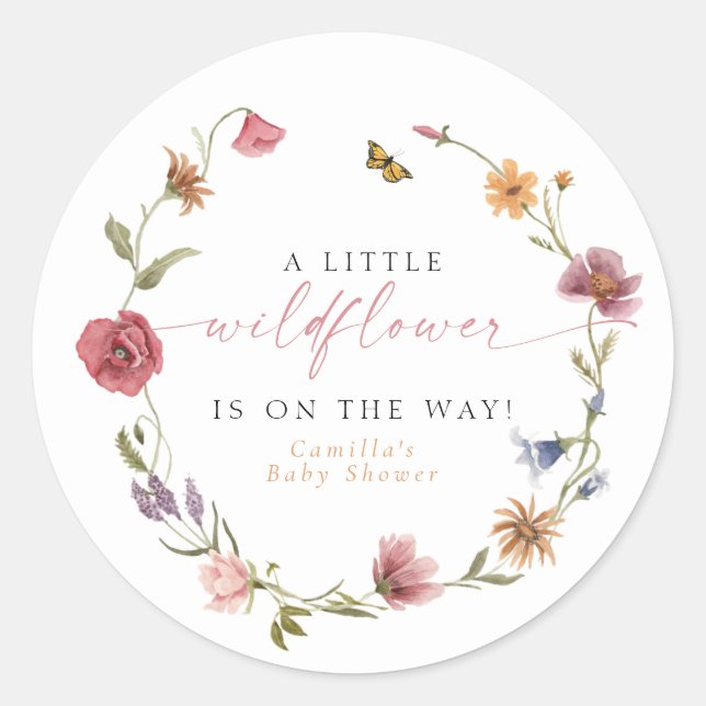 CAMILLA Butterfly Wildflower Girl Baby Shower Classic Round Sticker (Front)