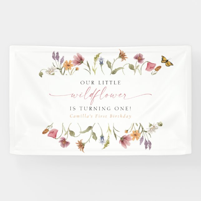 CAMILLA Little Wildflower Turning One Birthday Banner (Horizontal)