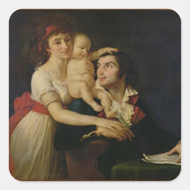 Camille Desmoulins  his wife Lucile  and their Square Sticker (Front)
