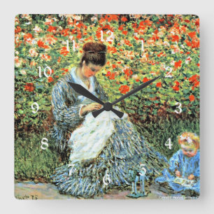 Camille Monet and Child, famous painting Square Wall Clock