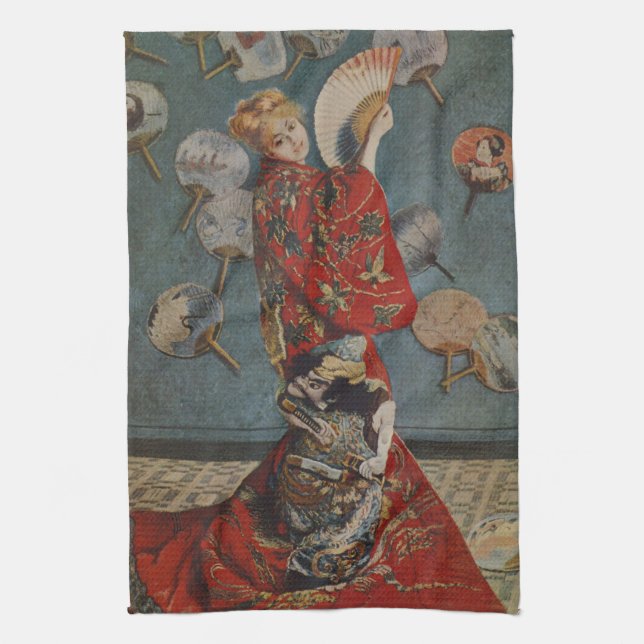 Camille Monet in Japanese Costume by Claude Monet Tea Towel (Vertical)