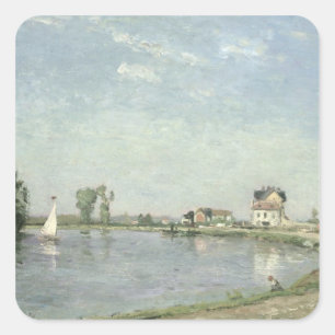 Camille Pissarro At the River's Edge, 1871 Square Sticker