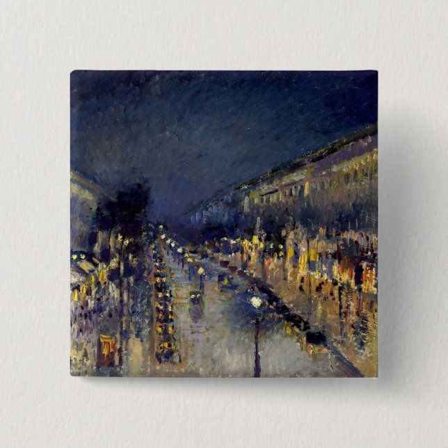 Camille Pissarro - Boulevard Montmartre at Night 15 Cm Square Badge (Front)