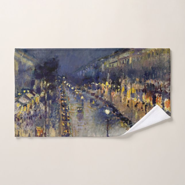 Camille Pissarro - Boulevard Montmartre at Night Bath Towel Set (Hand Towel)