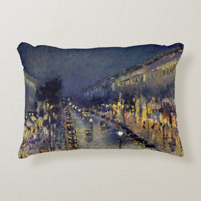 Camille Pissarro - Boulevard Montmartre at Night Decorative Cushion (Front)
