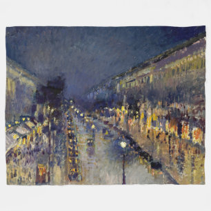 Camille Pissarro - Boulevard Montmartre at Night Fleece Blanket