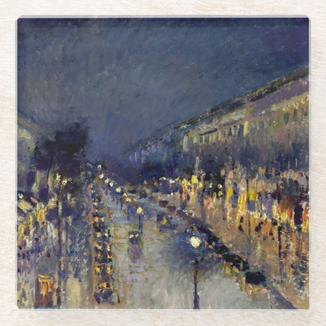 Camille Pissarro - Boulevard Montmartre at Night Glass Coaster (Front)
