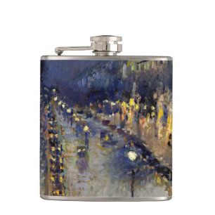 Camille Pissarro - Boulevard Montmartre at Night Hip Flask