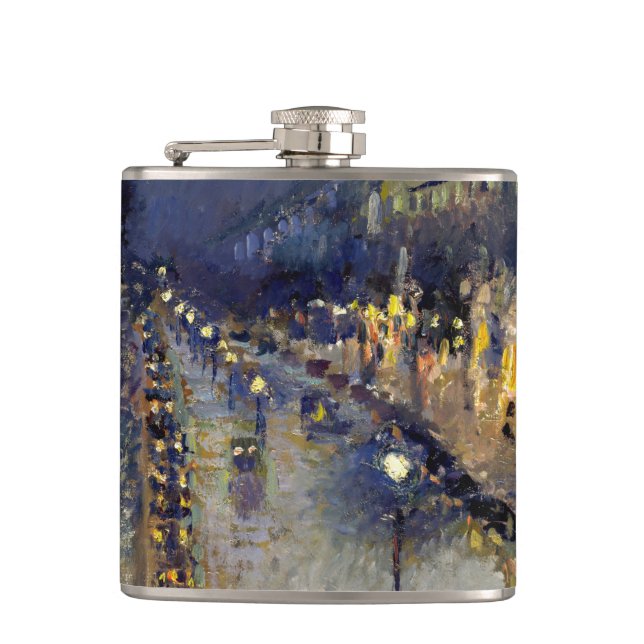 Camille Pissarro - Boulevard Montmartre at Night Hip Flask (Front)