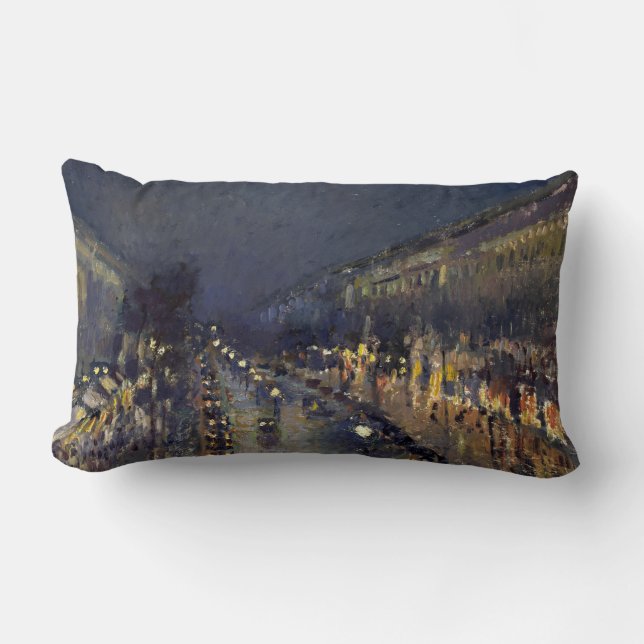 Camille Pissarro Boulevard Montmartre at Night Lumbar Cushion (Front)