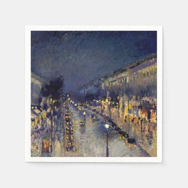 Camille Pissarro - Boulevard Montmartre at Night Napkin (Front)