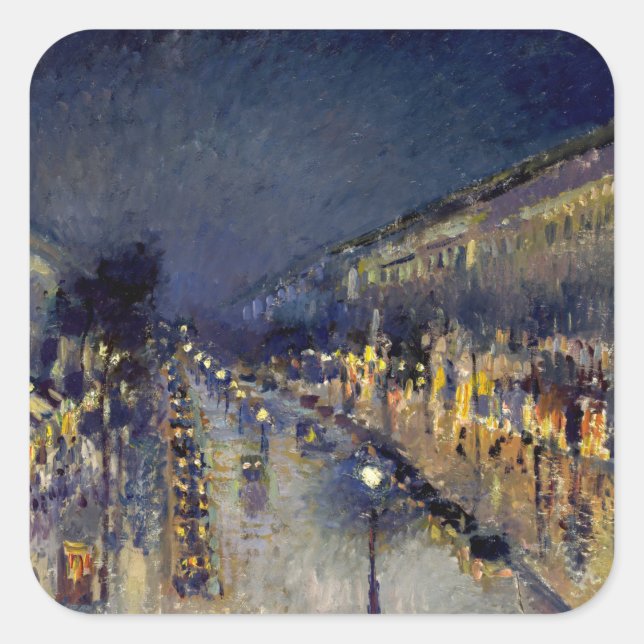 Camille Pissarro - Boulevard Montmartre at Night Square Sticker (Front)