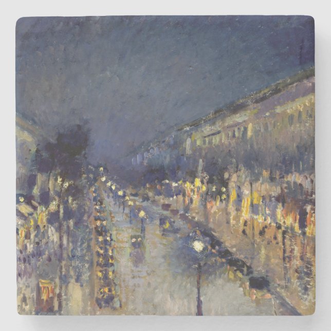 Camille Pissarro - Boulevard Montmartre at Night Stone Coaster (Front)