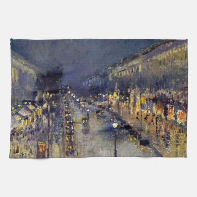 Camille Pissarro - Boulevard Montmartre at Night Tea Towel (Horizontal)