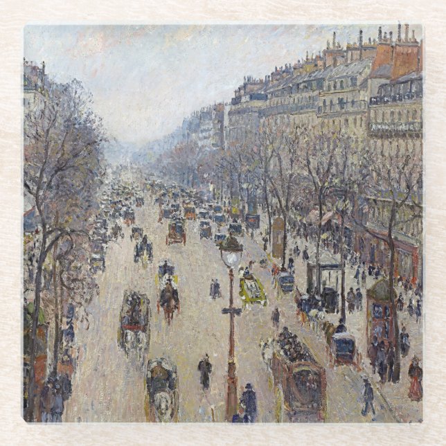 Camille Pissarro - Boulevard Montmartre, morning Glass Coaster (Front)