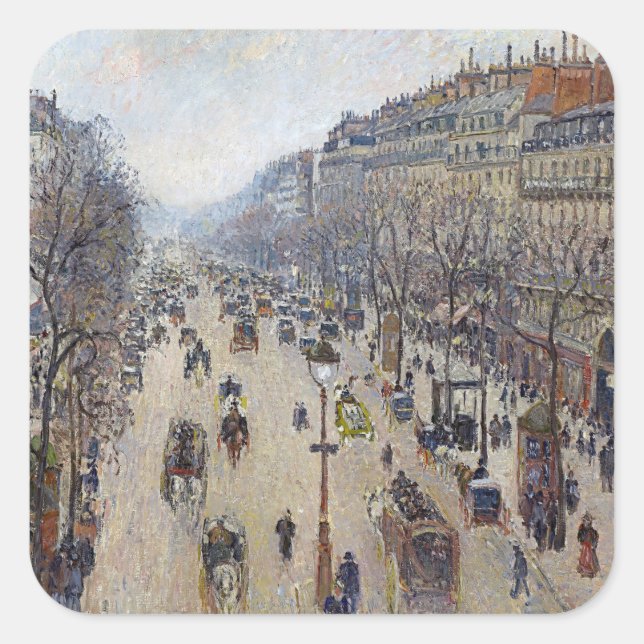 Camille Pissarro - Boulevard Montmartre, morning Square Sticker (Front)