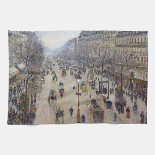 Camille Pissarro - Boulevard Montmartre, morning Tea Towel
