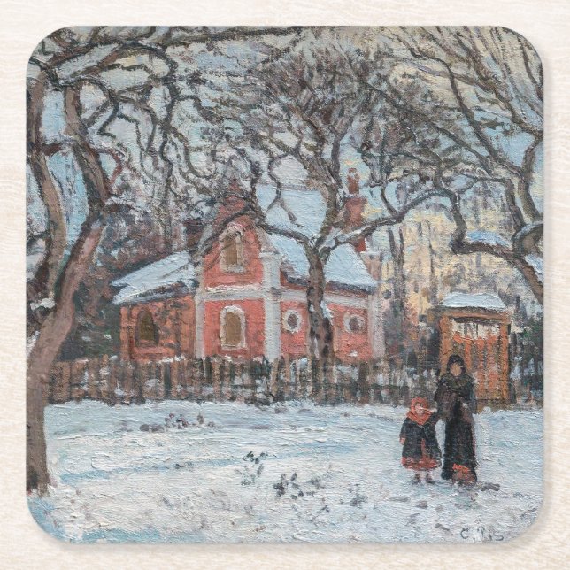 Camille Pissarro - Chataigniers a Louvecienne Square Paper Coaster (Front)