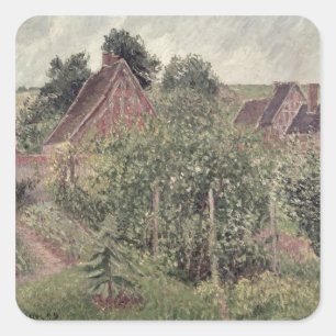 Camille Pissarro Landscape with Cottage Roofs, 1 Square Sticker