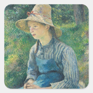 Camille Pissarro   Peasant Girl with a Straw Hat,  Square Sticker
