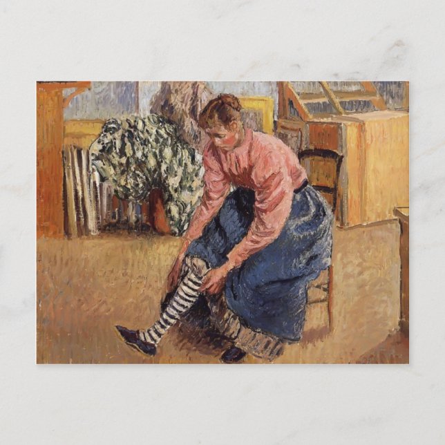 Camille Pissarro- Woman Putting on Her Stockings Postcard (Front)