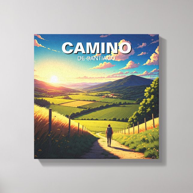 Camino de Santiago Hiker Hiking Sunset Canvas Print (Front)