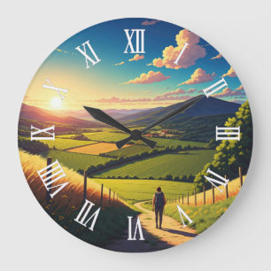 Camino de Santiago Hiker Hiking Sunset Large Clock